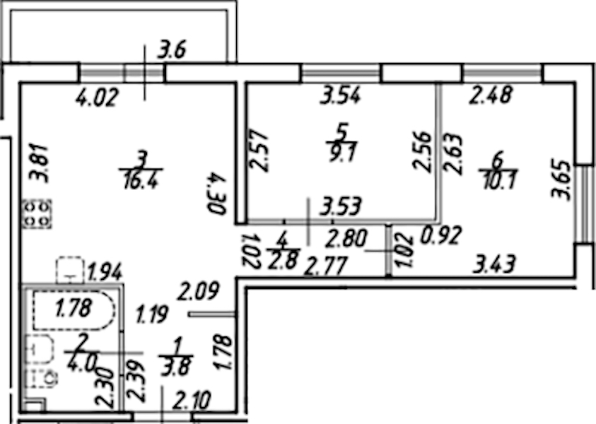 2-комнатная квартира 48.48 м², 2/21 эт., ЖК «Новые горизонты 2»